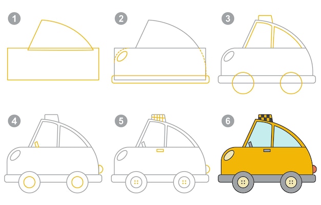 Instructions for drawing taxi Step by step