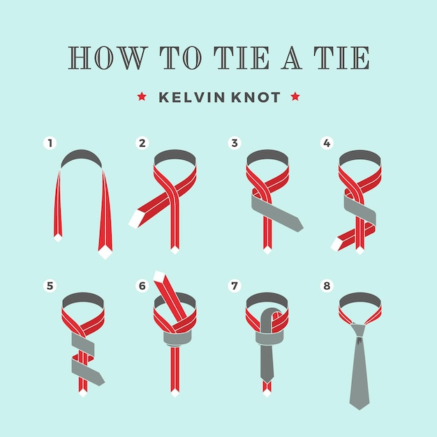 Instructions on how to tie a tie of the eight steps Kelvin knot