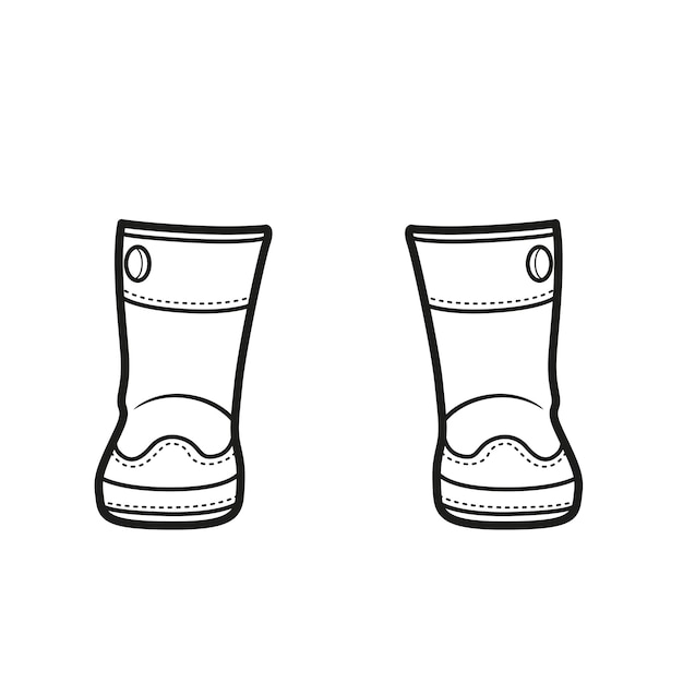 Insulated kids winter kneehigh boots outline for coloring on a white background