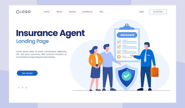 Insurance agent protection healthcare client protection flat illustration vector landing page