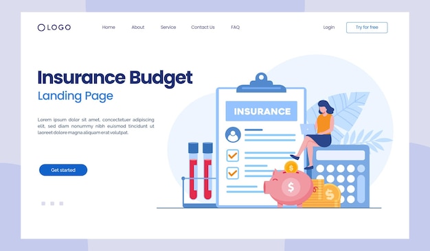 Insurance budget investment form protection assurance flat illustration vector landing page template