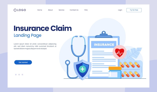 Insurance claim policy health protection claim insurance healthcare medical flat illustration vector landing page