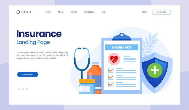 Insurance health insurance medical protection concept umbrella healthcare landing page flat illustration vector landing page