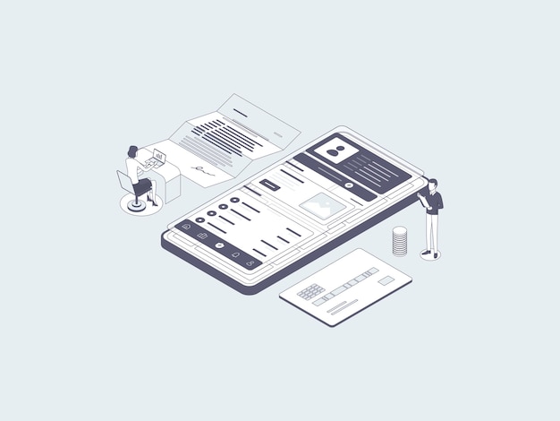 Insurance Isometric Illustration Lineal Gray. Suitable for Mobile App, Website, Banner, Diagrams, Infographics, and Other Graphic Assets.