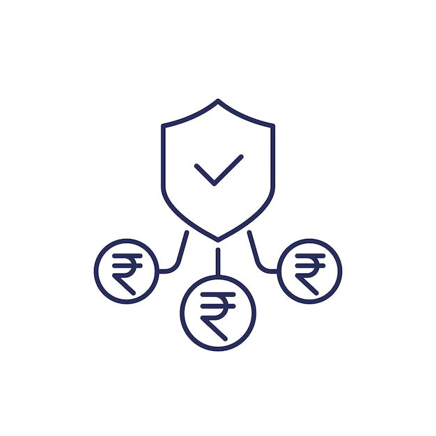 Insurance money payments line icon with rupee