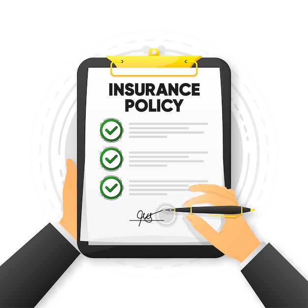 Insurance policy on clipboard with pen isolated on white background Injury risk law legal