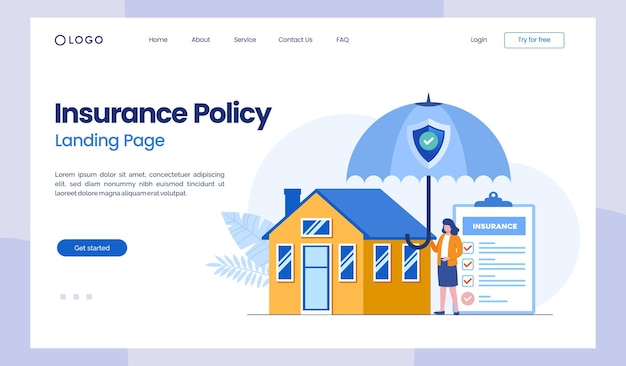 Insurance policy umbrella shield property insurance asset real estate flat illustration vector landing page