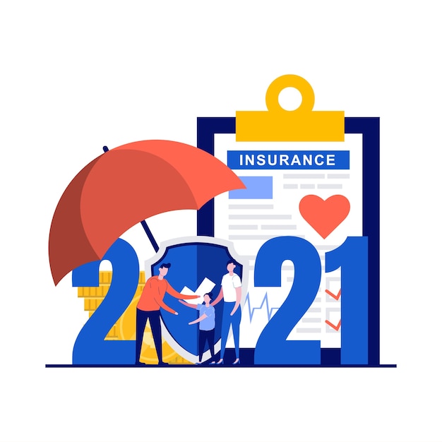 Insurance resolutions for new  year concept with character. Family health insurance plans.