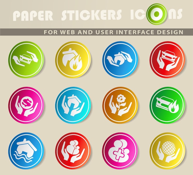 Insurance vector icons on colored paper stickers