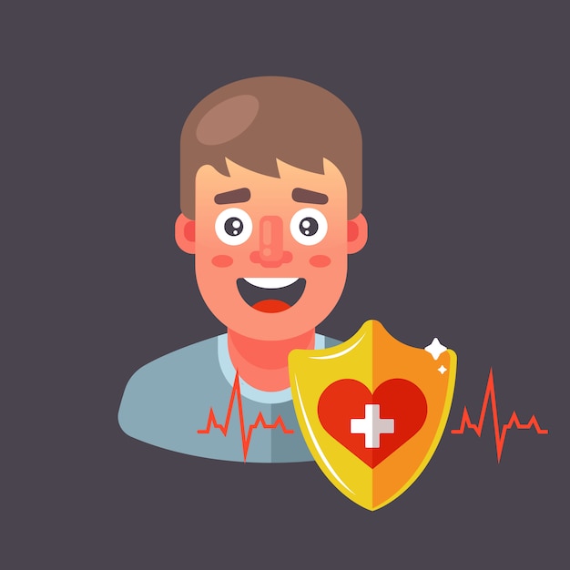 insure human health. heart protection. character  illustration.