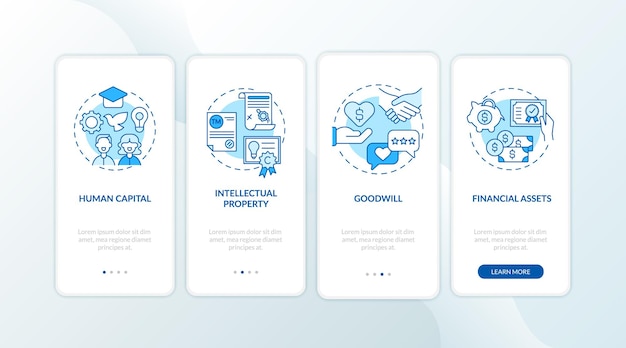 Intangible investment types onboarding mobile app page screen with concepts