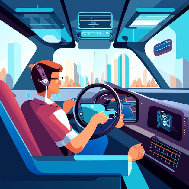 Vector intelligent cockpit and autonomous driving vector illustration