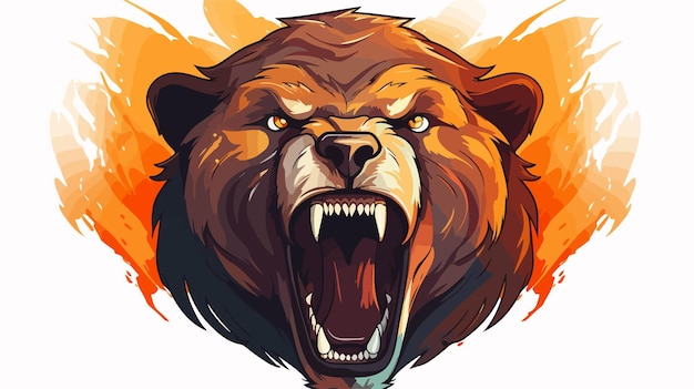 Intense Angry Bear Cartoon in Warm Gradient Line Drawing Style