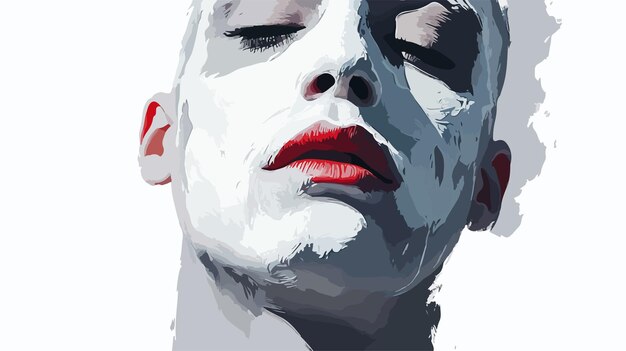 Vector intense portrait of man with artistic white face