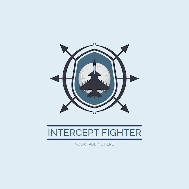 intercept flying jet fighter shield archer moon logo design template for brand or company and other