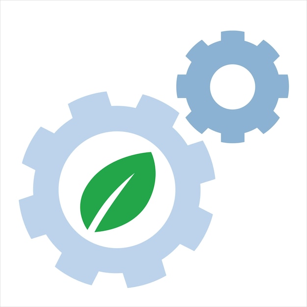 interconnected gear with green leaf icon symbol of cooperation partnership management