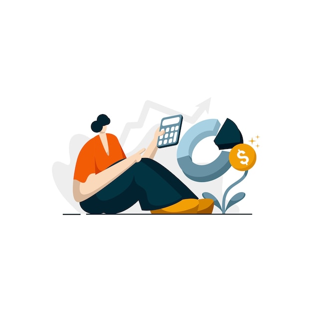 Interest calculator compound icon flat Illustration for business finance loan color blue, orange