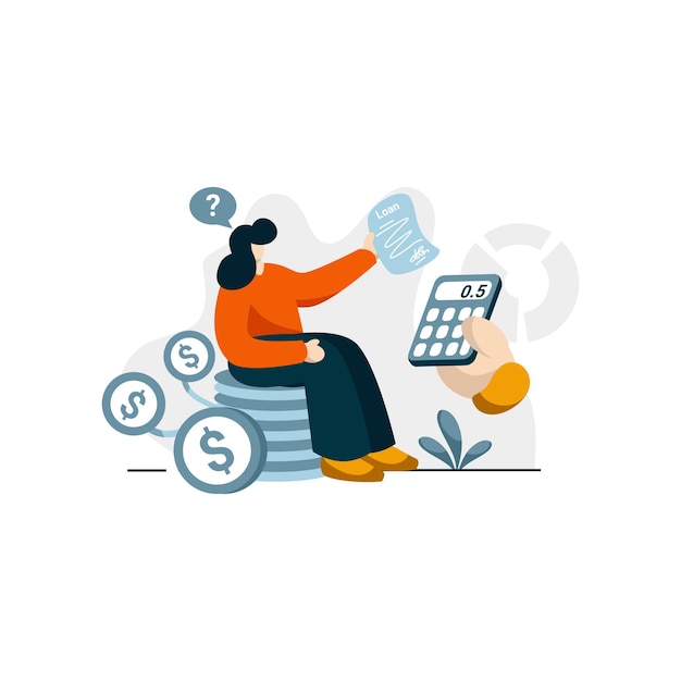 interest loan calculator icon flat Illustration for business finance loan color blue, orange, black