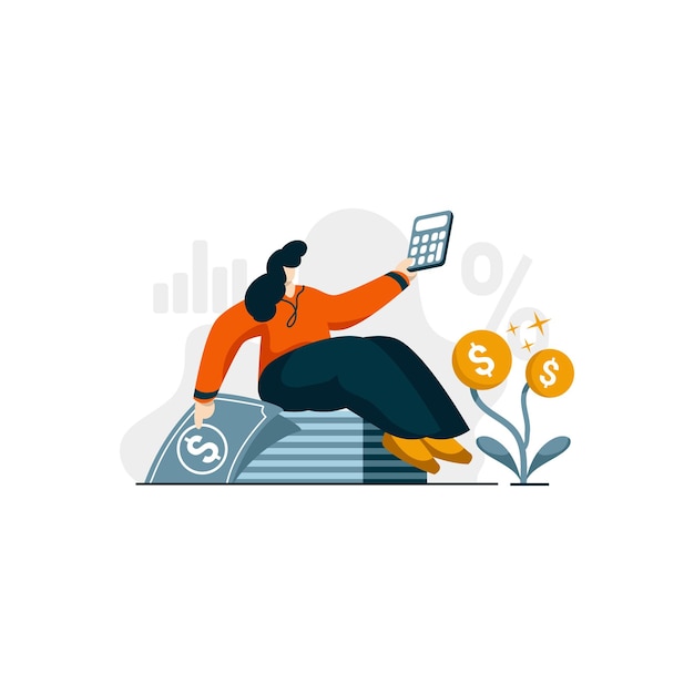 interest rate calculator icon flat Illustration for business finance loan color blue, orange, black,