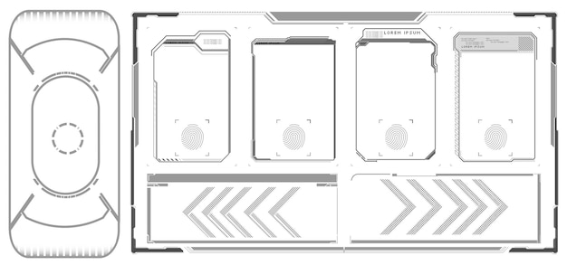 interface elements. futuristic abstract HUD frame screen, button, loading, text isolated