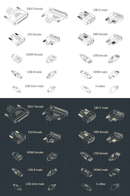 Interface Plug and sockets isometric drawing