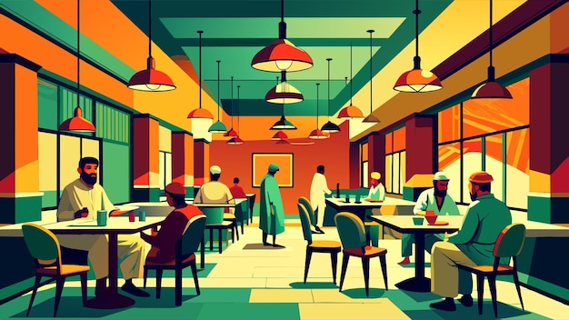 Vector interior of afghani restaurant with people sitting and walking in the background should be simple