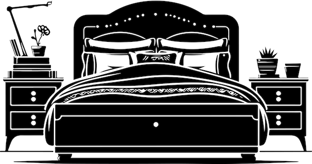 Interior Bed Silhouette Furniture vector black color silhouette 1