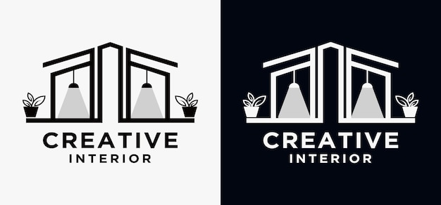 Interior concept house logo lamp table home furniture logo design concept vector modern building