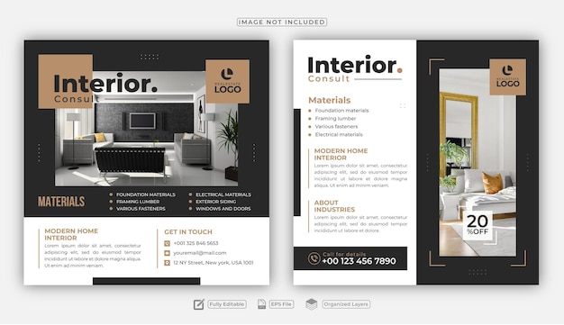 Interior design furniture banner social media or Instagram post