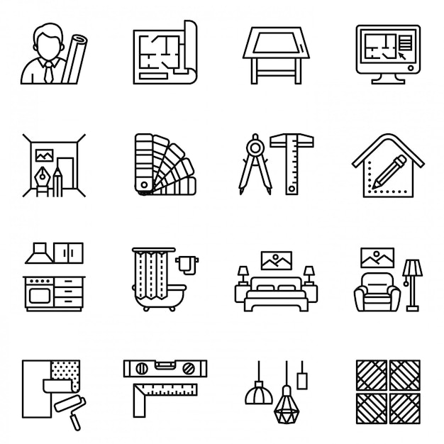 interior design icon set. Line style stock.