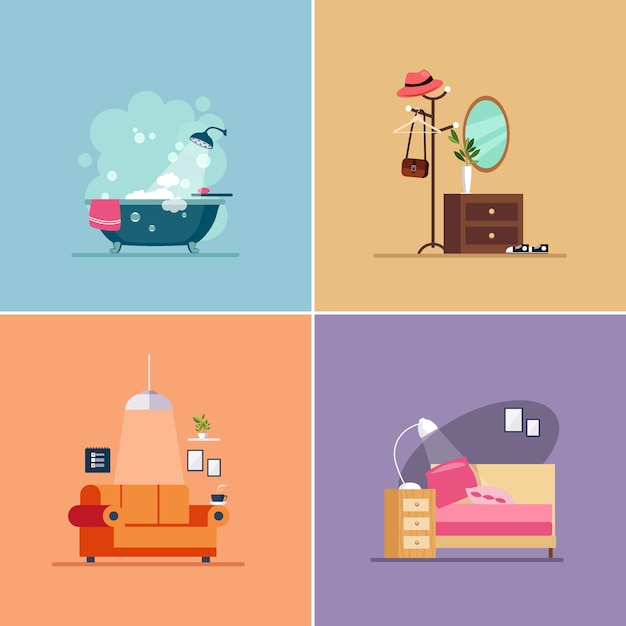 Interior Design Room Types. Illustration Set