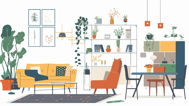 Vector interior designer concept in mixed media flat style vector illustration