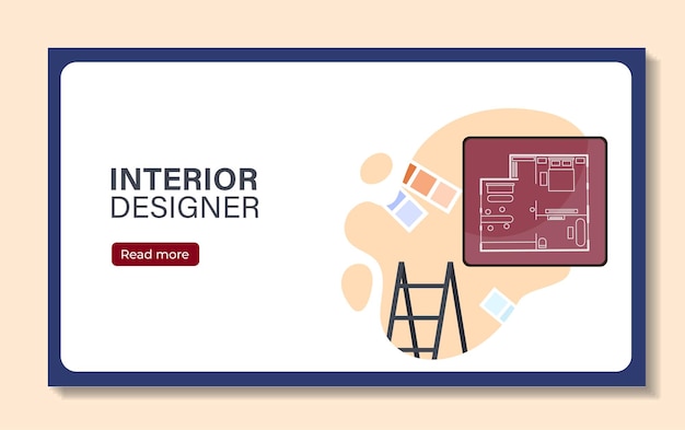 Vector interior designer poster blueprint with layout of apartment decoration and renovation indoors graphic element for website flat vector illustration