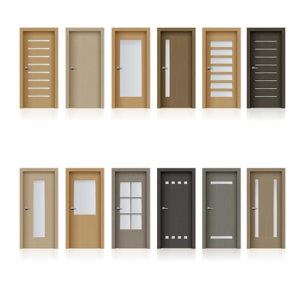 Interior doors isolated realistic design elements for room or office decoration