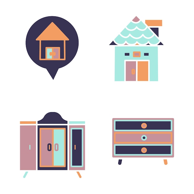 Interior and exterior for home house equipment vector icons