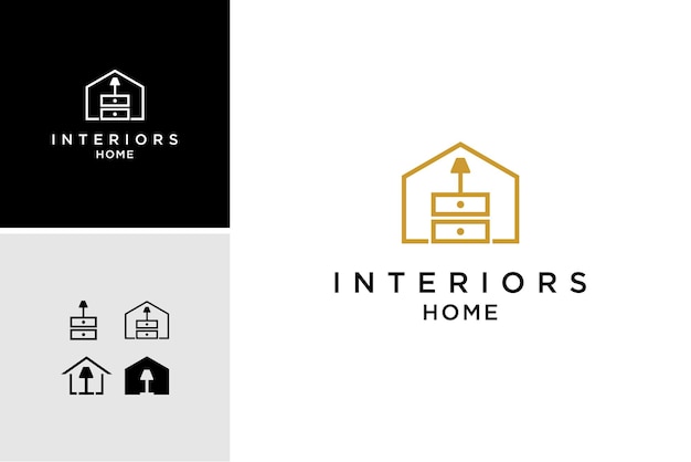 Interior home Design set Vector with interior light and Furniture Icon