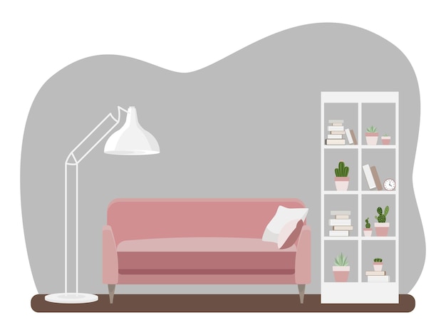 Interior of the living room with furniture. Flat cartoon style. Vector illustration