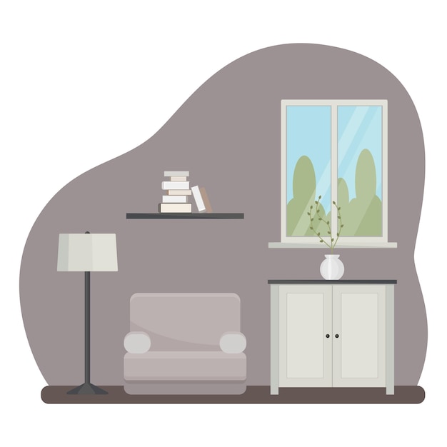 Interior of the living room with furniture. Flat cartoon style. Vector illustration