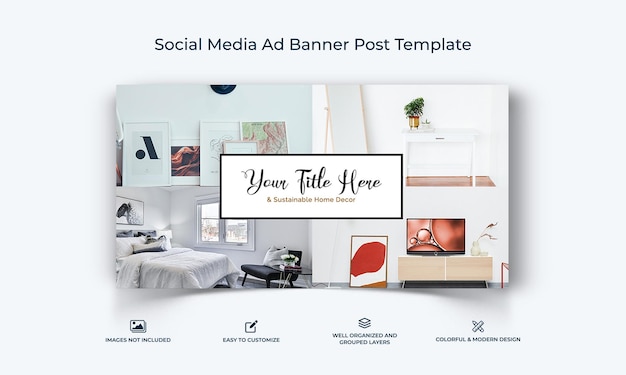 Interior Minimal social media Facebook Ad banner Post template premium vector