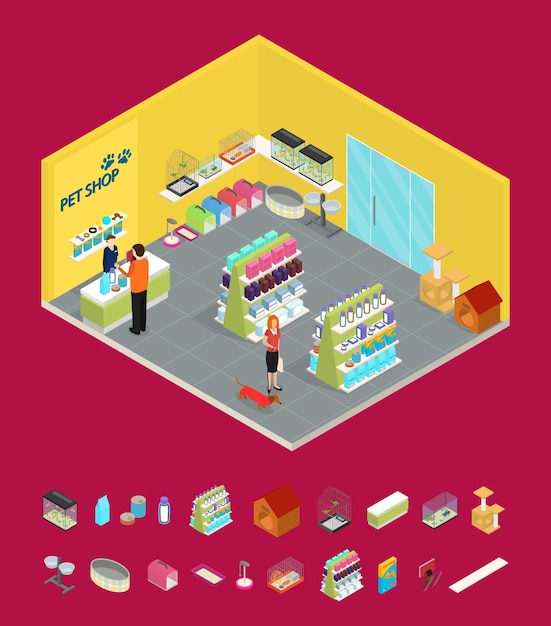 Interior Pet Shop and Elements Part Isometric View Vector