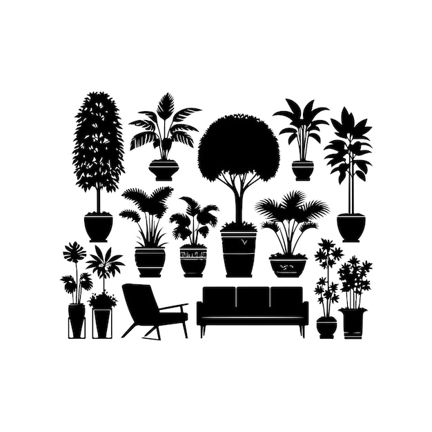 interior plant or indoor tree silhouettes vector