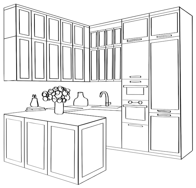 Interior sketch of kitchen room Modern furniture home