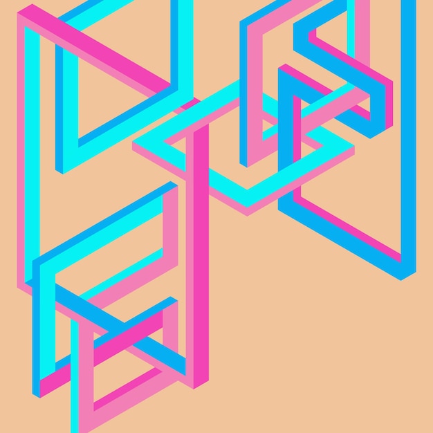 Vector interlocking blue and pink isometric shapes against beige background