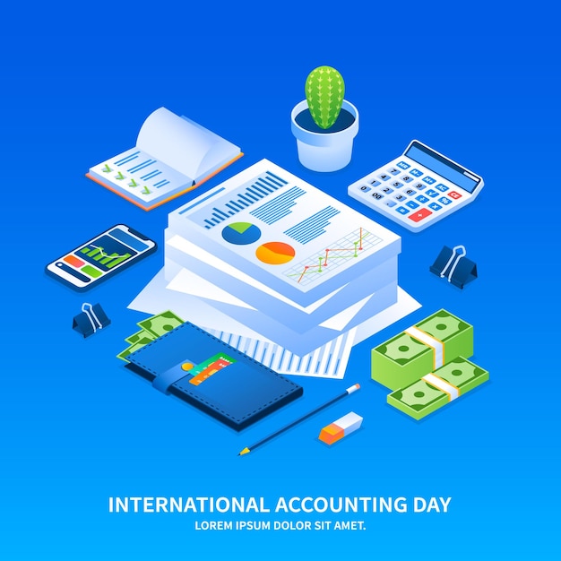 International accounting day concept background Isometric illustration of international accounting day vector concept background for web design