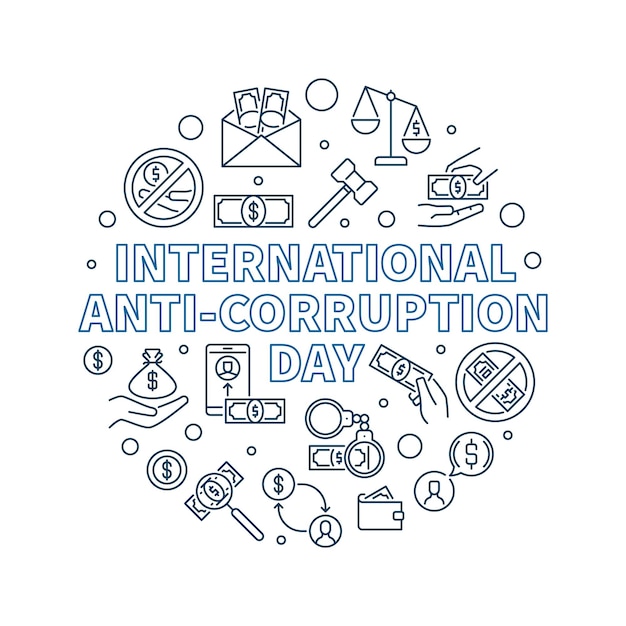 International AntiCorruption Day vector linear round colorful illustration