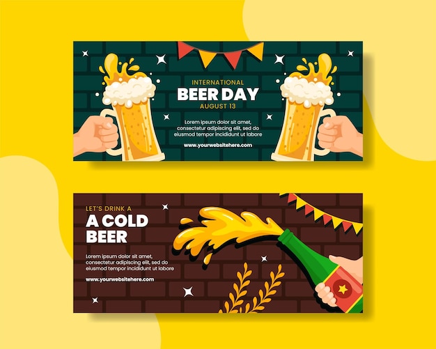 International Beer Day Horizontal Banner Flat Cartoon Hand Drawn Templates Background Illustration