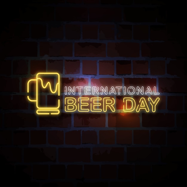 Vector international beer day neon style sign illustration