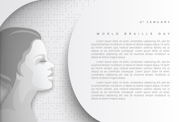 International Braille day background with blind woman with closed eyes