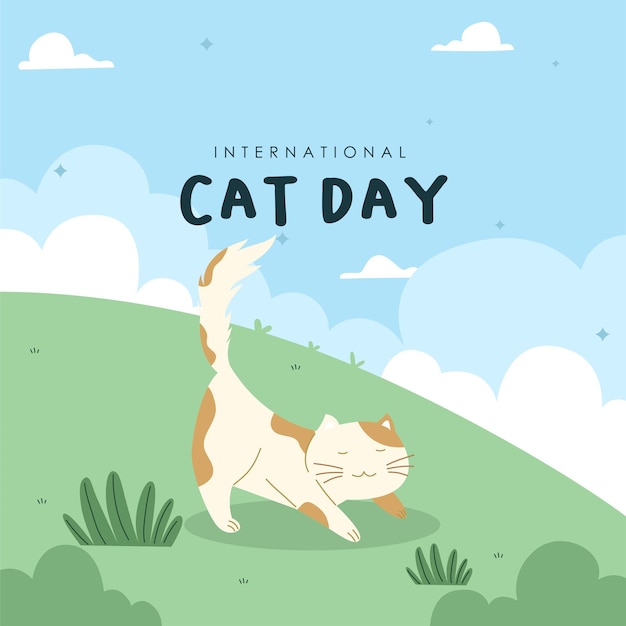 INTERNATIONAL CAT DAY HAND DRAWN ILLUSTRATION