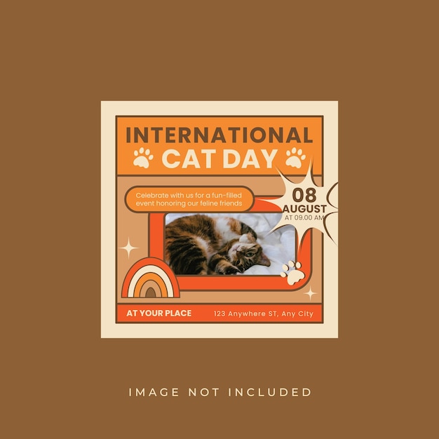 Vector international cat day instagram post template